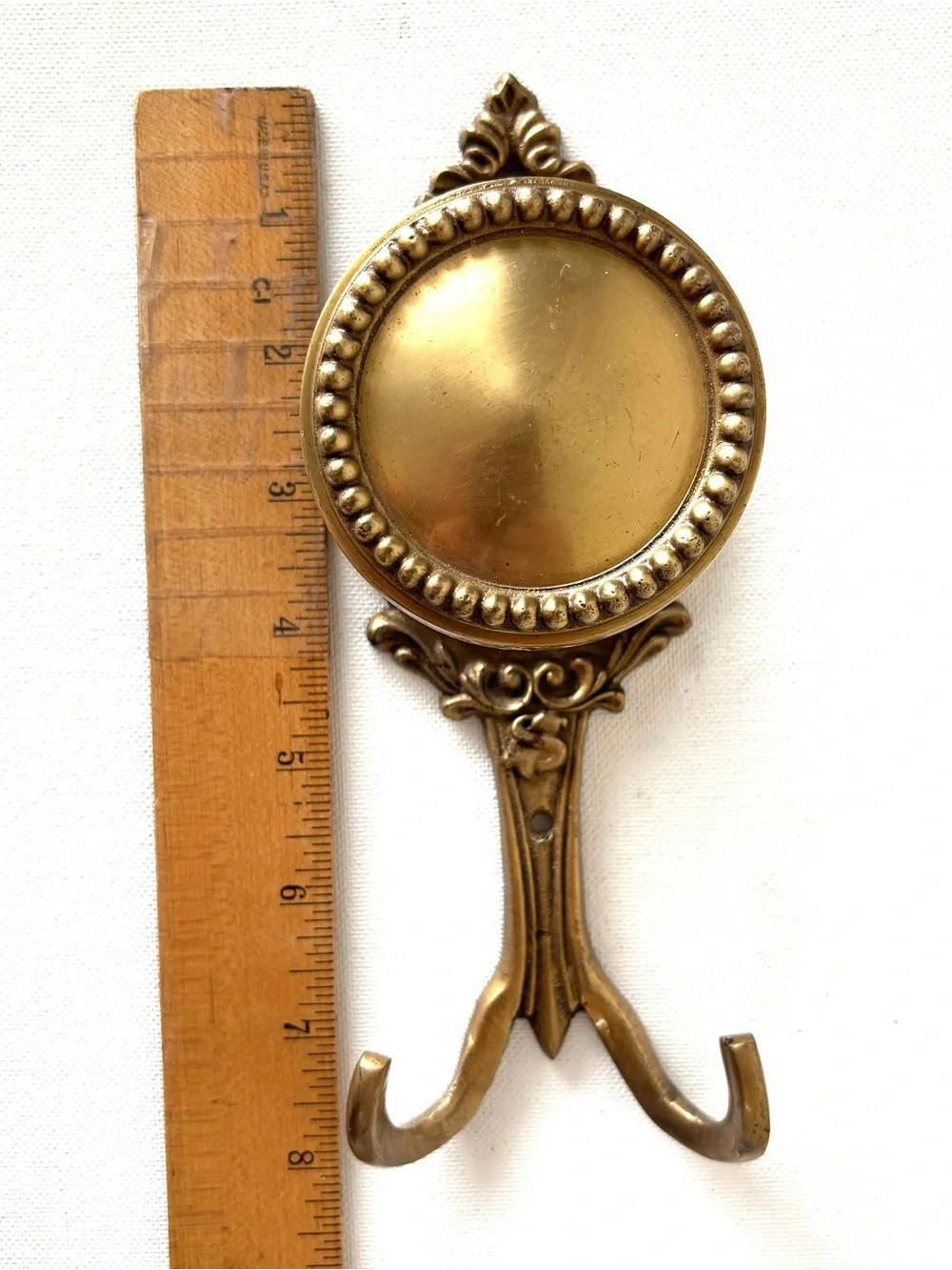 Antique Gold Brass Wall Hanger Coat-Hat, Purse Vintage Old Round Ornate Hook 8